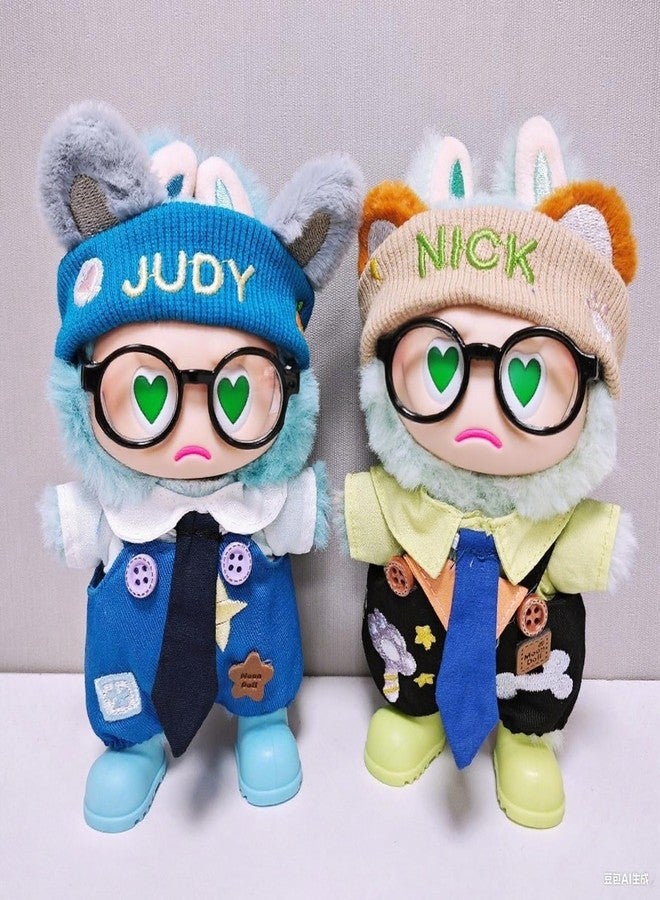 WASTROYAL Fit Labubu Outfit Set 1, 2 & 3 - Star and Bone Print Overalls with Tie, Trendy Doll Costume for Collectors and Toy Lovers (Blue) - Image 4